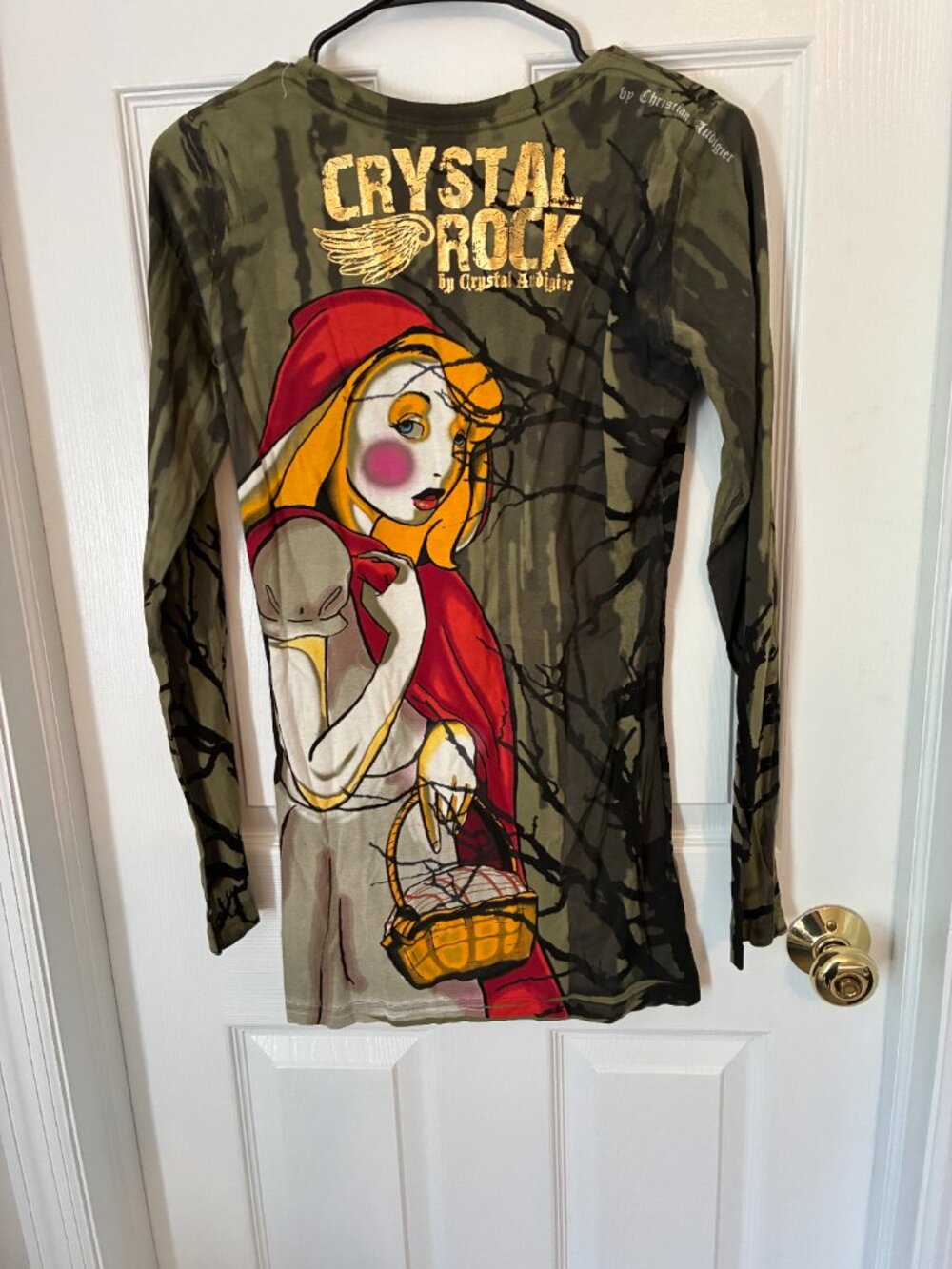 NWT Crystal Rock Christian Audigier Red Riding Hood Graphic Tee M